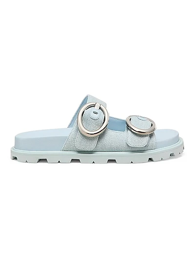 Benni Buckle-Detailed Denim Slide Sandals
