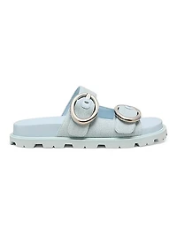 Benni Buckle-Detailed Denim Slide Sandals