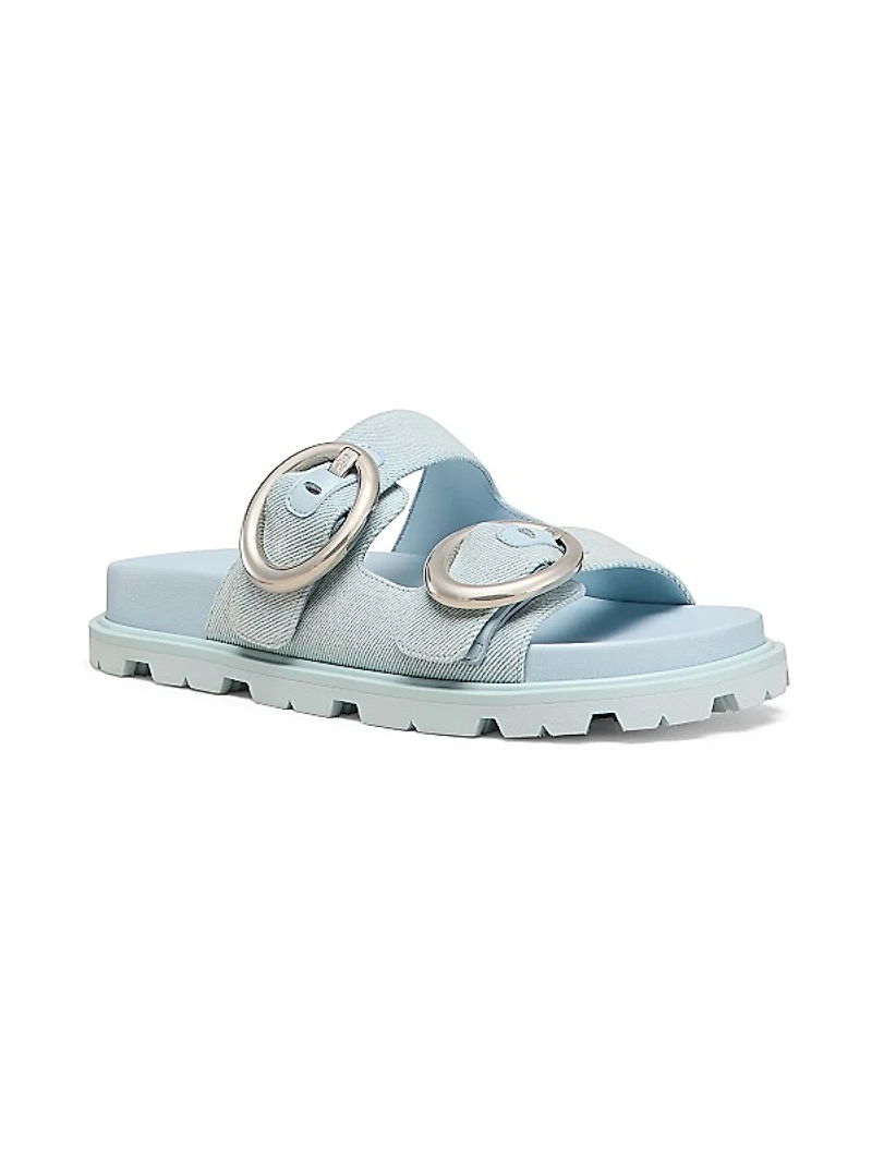 Benni Buckle-Detailed Denim Slide Sandals