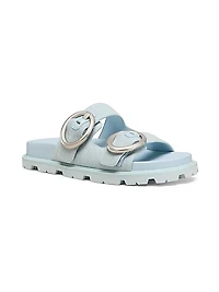 Benni Buckle-Detailed Denim Slide Sandals