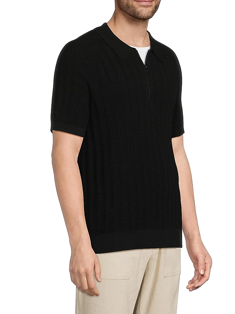 Textured Cotton Zip-Front Polo Shirt