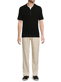 Textured Cotton Zip-Front Polo Shirt