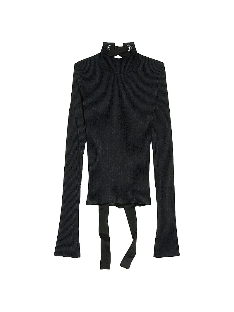 Lace-Up Fitted Turtleneck