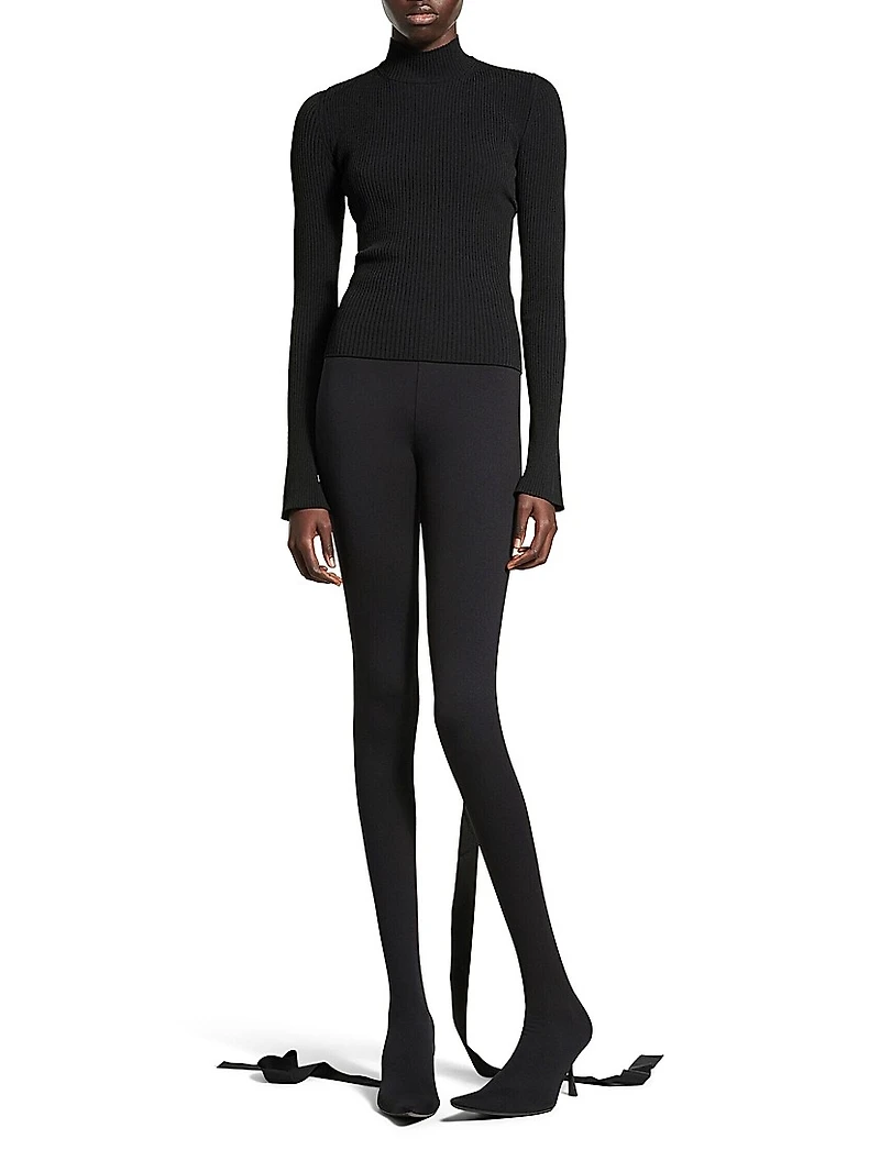 Lace-Up Fitted Turtleneck