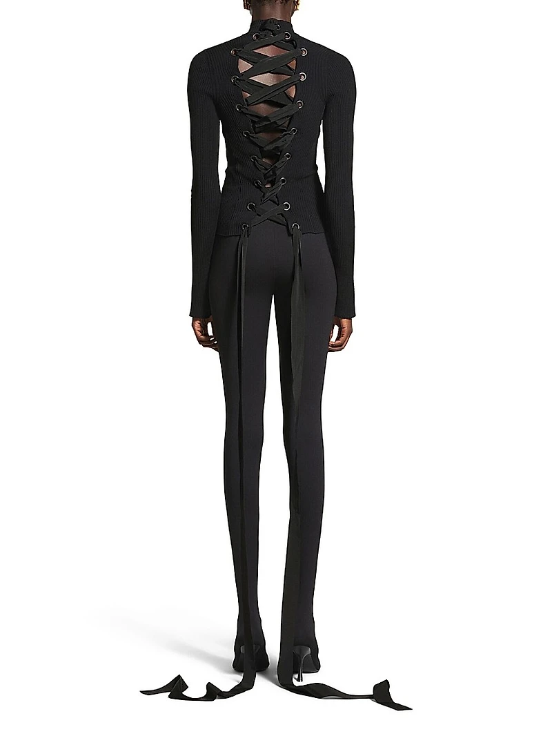 Lace-Up Fitted Turtleneck