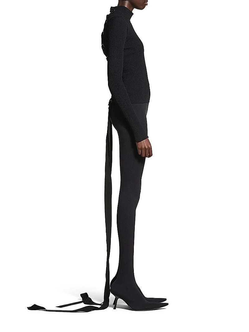 Lace-Up Fitted Turtleneck