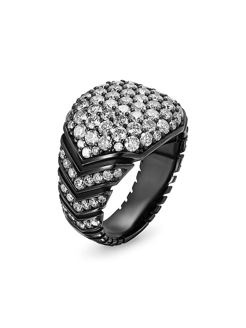 Chevron Signet Ring Black Titanium