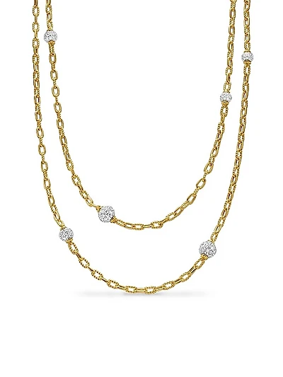 DY Madison Pavé Bead Station Necklace in 18K Yellow Gold, 3MM