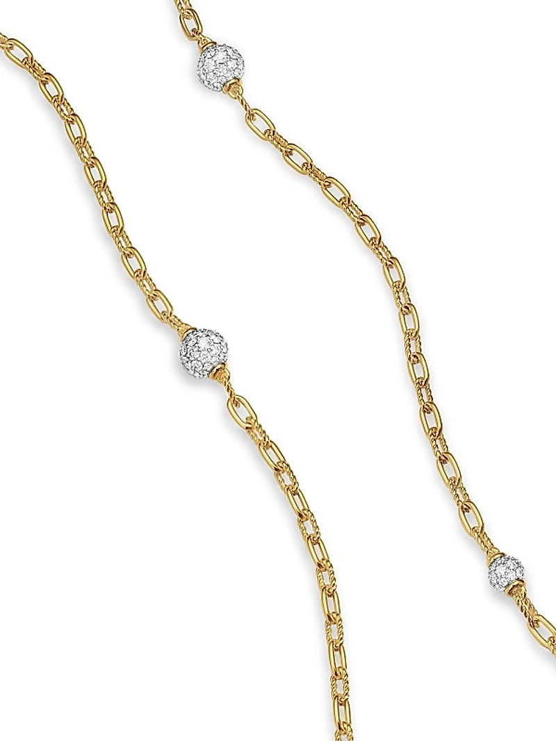 DY Madison Pavé Bead Station Necklace in 18K Yellow Gold, 3MM