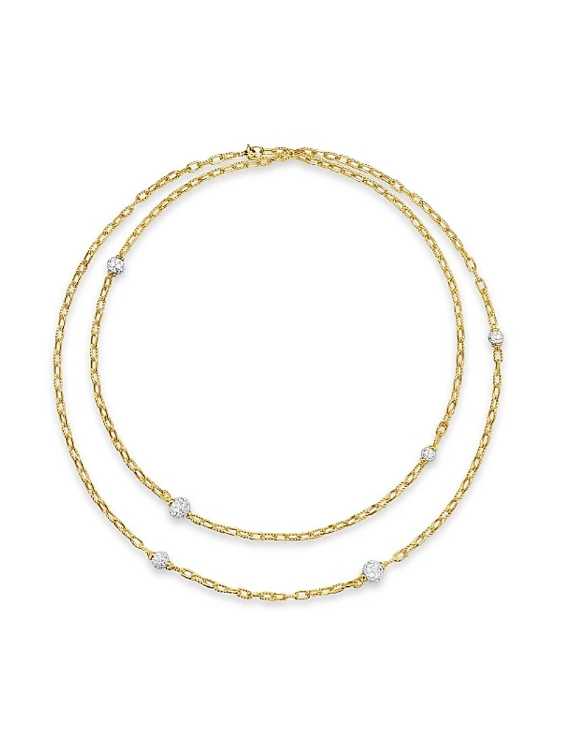 DY Madison Pavé Bead Station Necklace in 18K Yellow Gold, 3MM