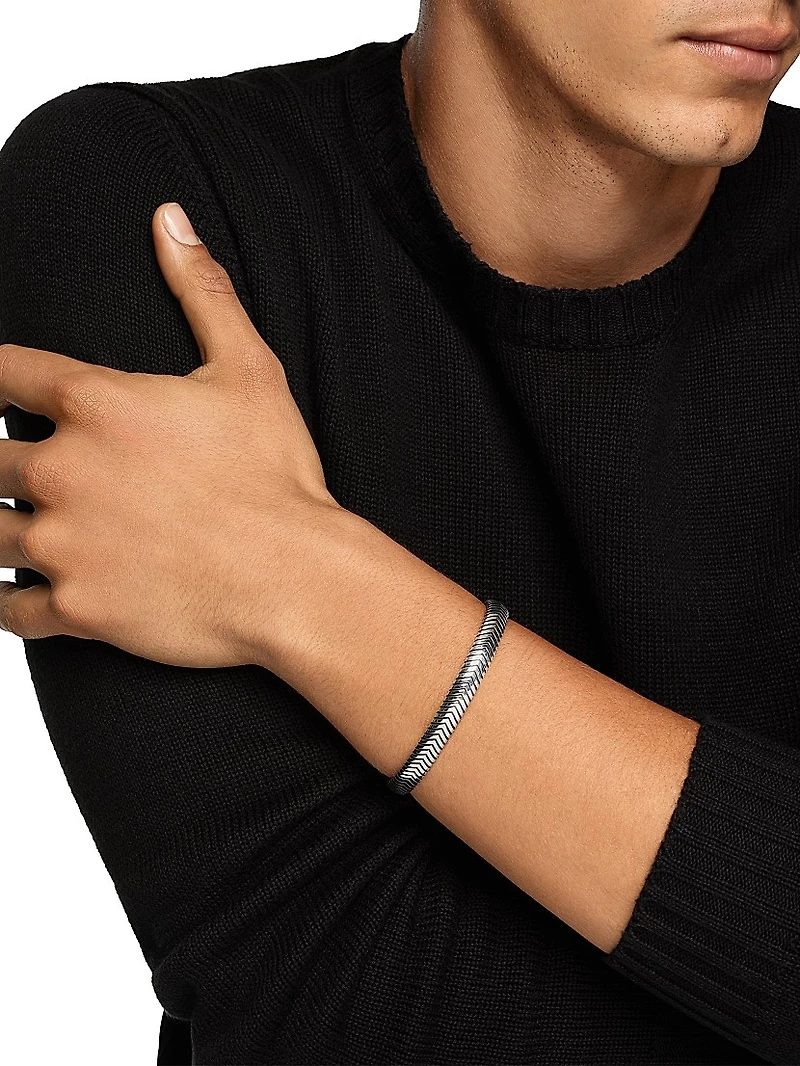 Chevron Cuff Bracelet Sterling Silver, 8MM