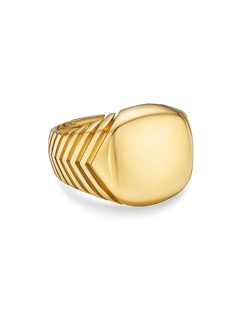Chevron Signet Ring 18K Yellow Gold, 18MM