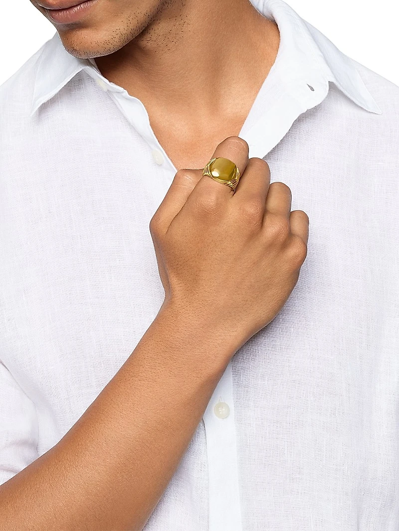 Chevron Signet Ring 18K Yellow Gold, 18MM