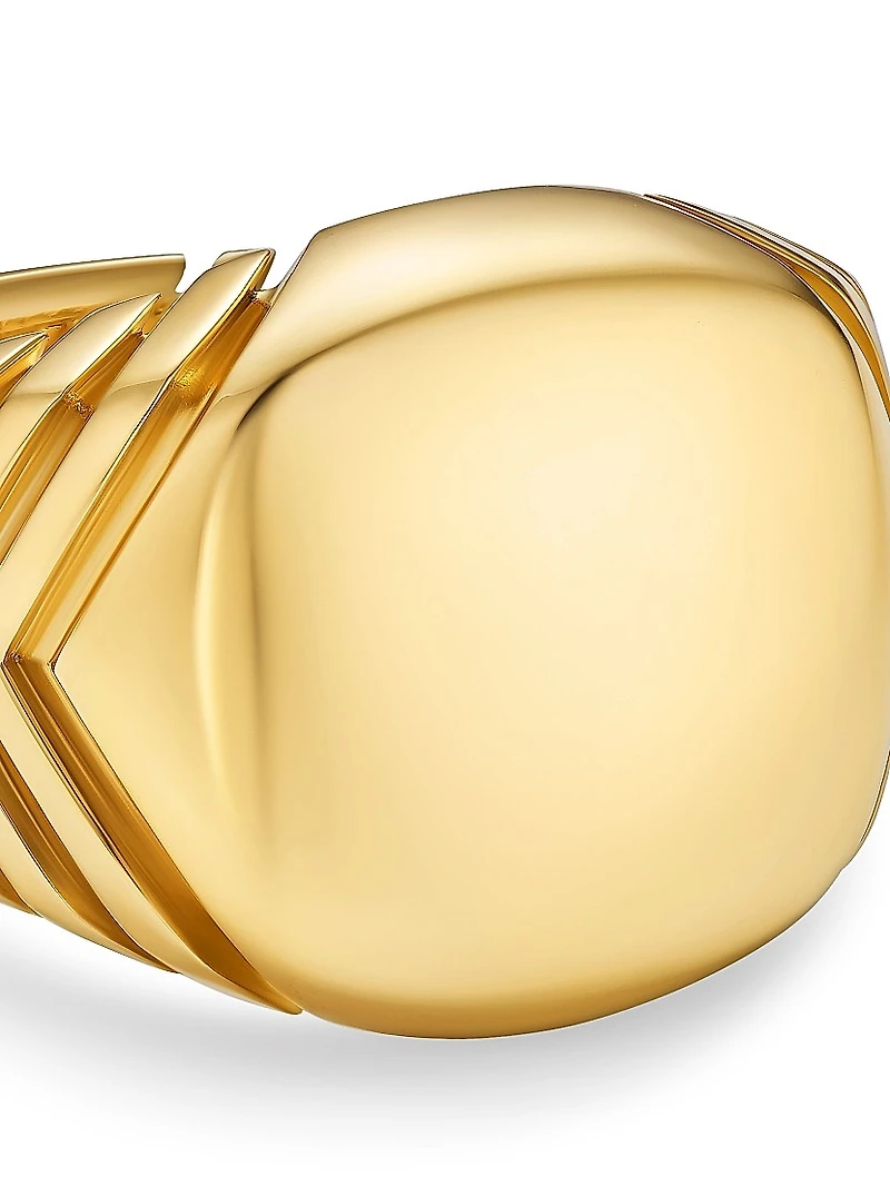 Chevron Signet Ring 18K Yellow Gold, 18MM