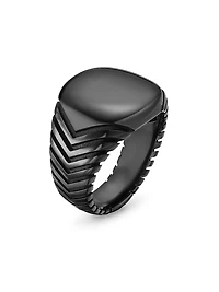 Chevron Signet Ring Black Titanium, 18MM