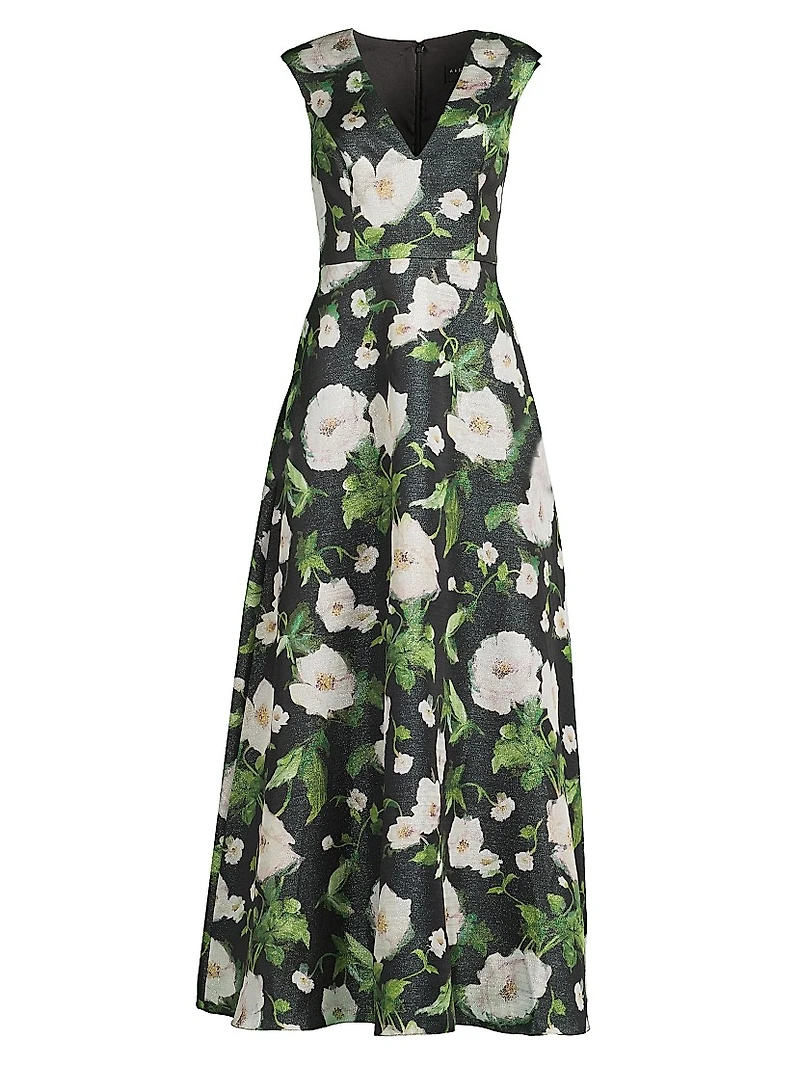 Floral Satin Jacquard A-Line Gown