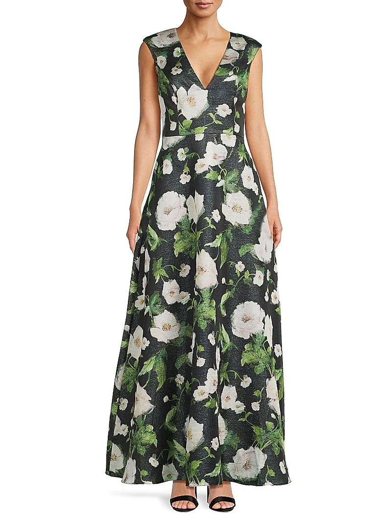 Floral Satin Jacquard A-Line Gown