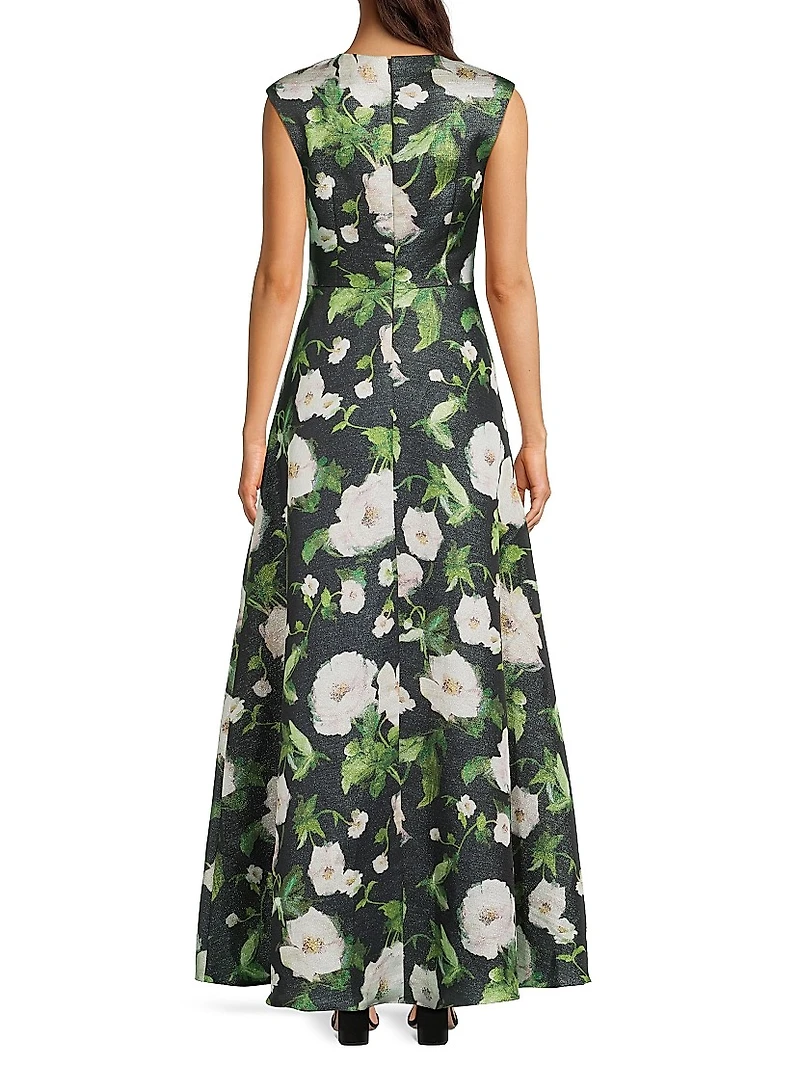 Floral Satin Jacquard A-Line Gown