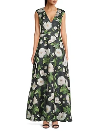 Floral Satin Jacquard A-Line Gown