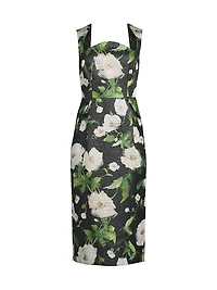 Floral Satin Jacquard Sheath Midi-Dress