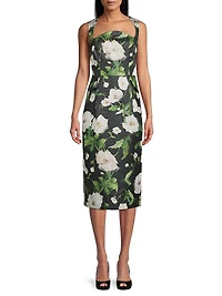 Floral Satin Jacquard Sheath Midi-Dress