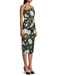 Floral Satin Jacquard Sheath Midi-Dress