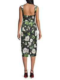 Floral Satin Jacquard Sheath Midi-Dress