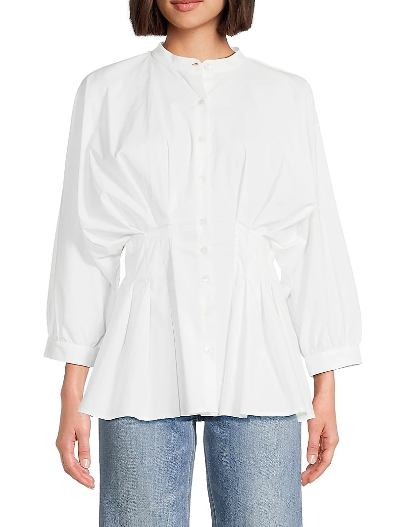 Pleated Cotton Poplin Shirt