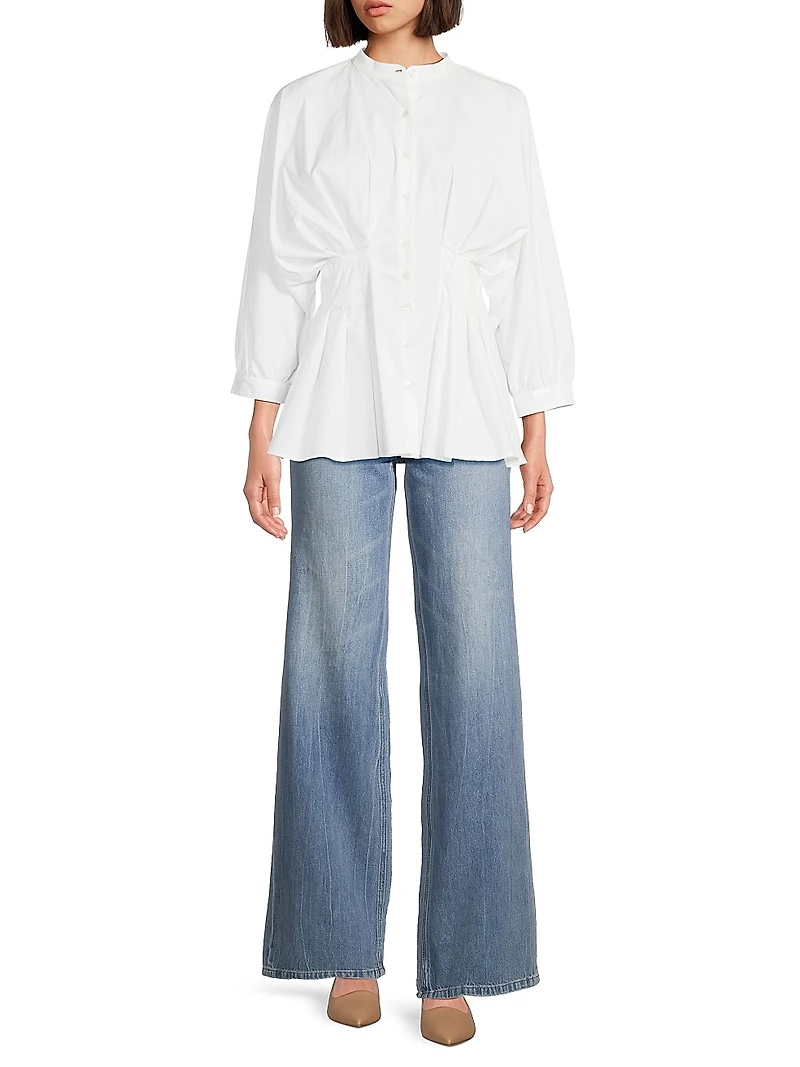 Pleated Cotton Poplin Shirt