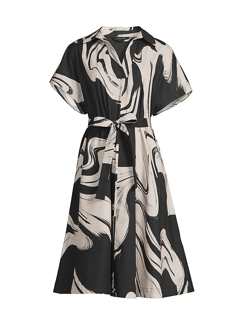 Trapeze Kaze-Print Cotton Poplin Dress