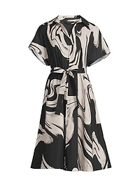 Trapeze Kaze-Print Cotton Poplin Dress