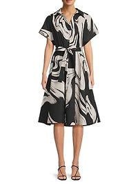 Trapeze Kaze-Print Cotton Poplin Dress