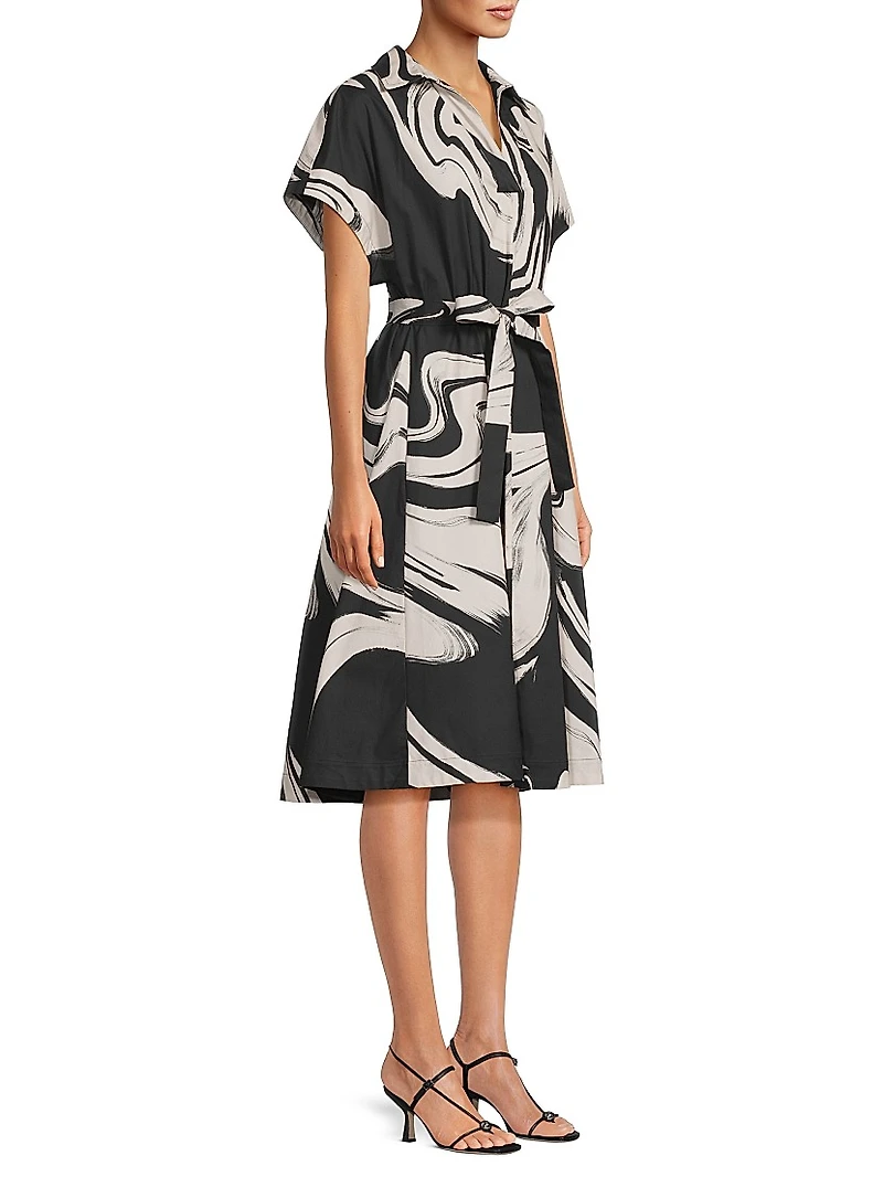 Trapeze Kaze-Print Cotton Poplin Dress