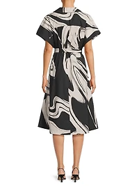 Trapeze Kaze-Print Cotton Poplin Dress