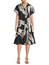 Trapeze Kaze-Print Cotton Poplin Dress