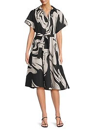 Trapeze Kaze-Print Cotton Poplin Dress