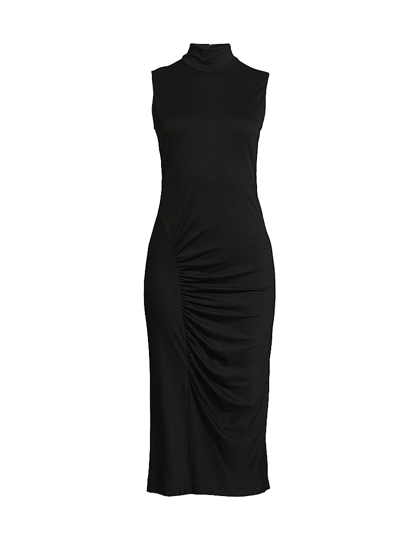 Mockneck Ruched Midi-Dress
