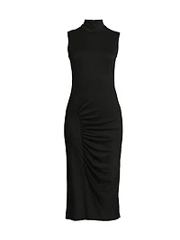 Mockneck Ruched Midi-Dress
