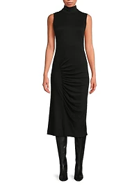 Mockneck Ruched Midi-Dress
