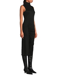 Mockneck Ruched Midi-Dress