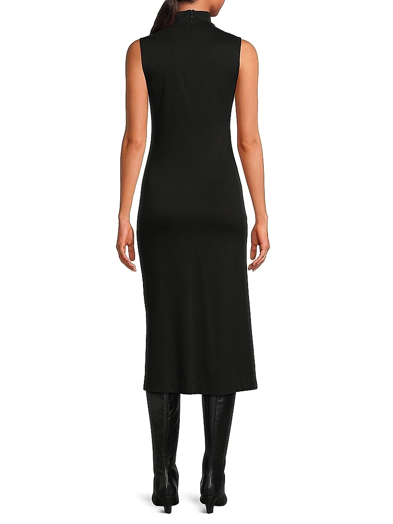Mockneck Ruched Midi-Dress