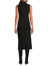 Mockneck Ruched Midi-Dress