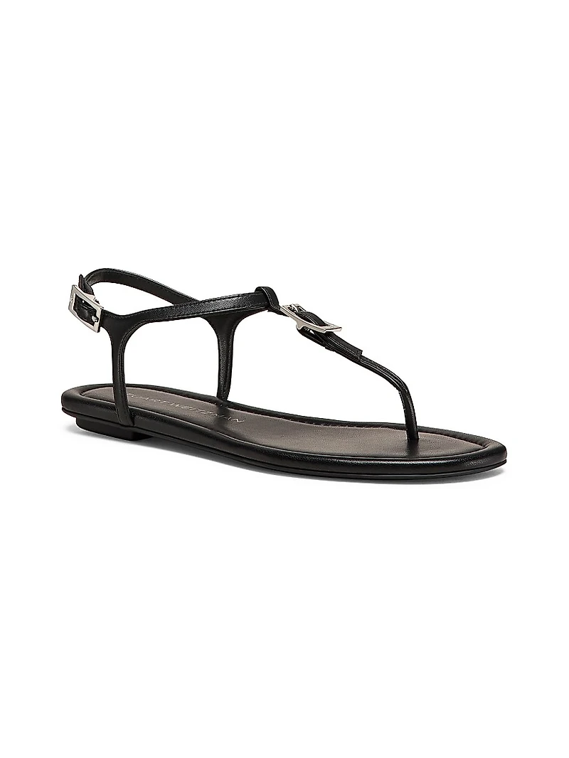 Georgie Buckle-Detailed Leather T-Strap Sandals