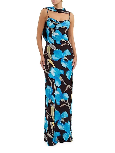 Ingrid Floral Draped Cowl Gown