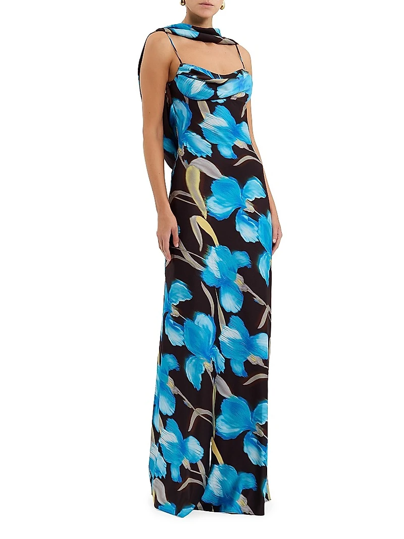 Ingrid Floral Draped Cowl Gown
