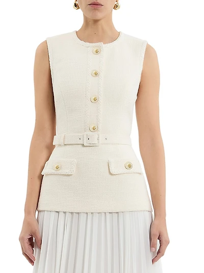 Jonie Belted Mixed-Media Midi-Dress