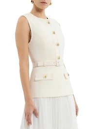 Jonie Belted Mixed-Media Midi-Dress