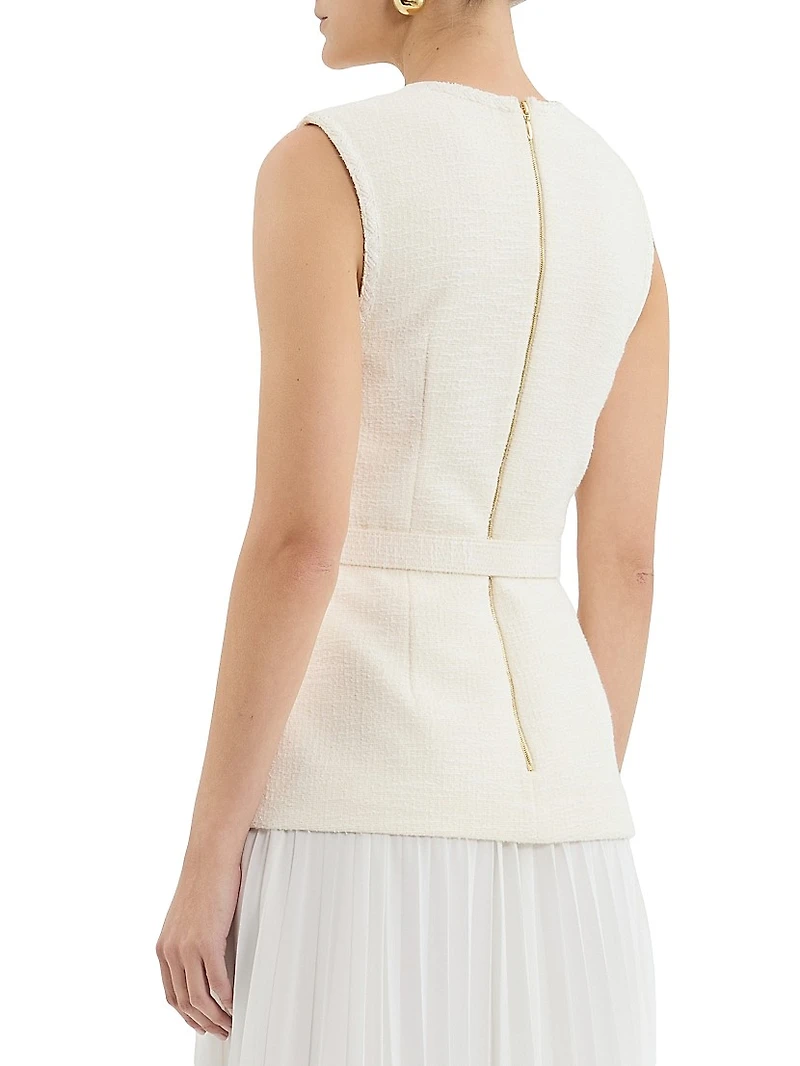 Jonie Belted Mixed-Media Midi-Dress