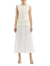 Jonie Belted Mixed-Media Midi-Dress