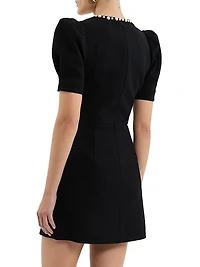 Pearly Embellished Crepe Puff-Sleeve Minidress